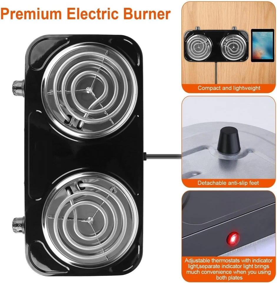 Portable Kitchen Electric Double Burner Hot Plate Cooktop Cooking Stove 2000W  - Image 1 of 4