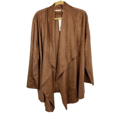 Soft Surroundings NEW Draped Shape Faux Suede Jacket Open Front Brown - Size 2X - Image 1 of 4