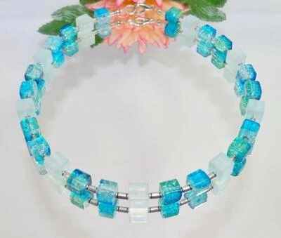 Kette Würfelkette Perlen Würfel Glas two color türkis blau hellblau 266e - Bild 1 von 4