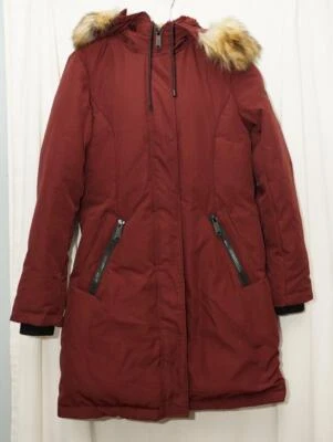 Sam Edelman вниз пуховик женщин пальто куртка с капюшоном искусственного меха маленький S бордовый - Изображение 1 из 4