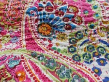 Indian Art Kantha Queen/Double Quilt Handmade Floral Reversible Blanket Throw