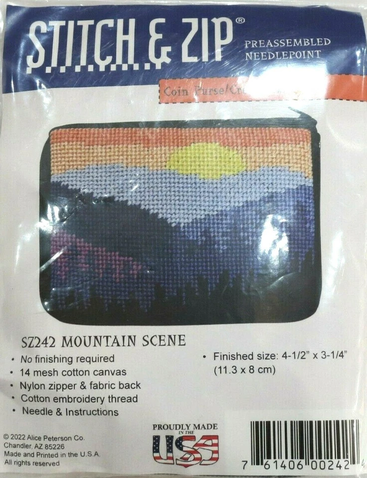 Alice Peterson Stitch & Zip Coin Case Kit Self Finishing Needlepoint Canvas - Image 1 of 1
