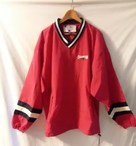 Pullover a vento vintage anni 90 Y2K Champion uomo scollo a V logo ortografico rosso 2XL - Foto 1 di 10
