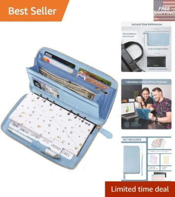 Stylish Sky Azure Cash Organizer with 12 Envelopes, Credit Card Holder & Planner - Image 1 of 4