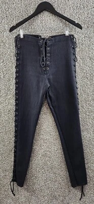 Vintage Frederick's Of Hollywood Black Denim Lace Up Skinny Jeans Women's Size S - Image 1 of 4