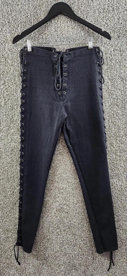 Pantalones de mezclilla ajustados vintage Frederick's of Hollywood negros con cordones para mujer talla S Foto 1 de 4
