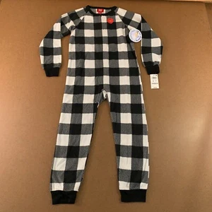 Family PJs Macys Kids Small (6/7) Black Buffalo Check Fleecel 1 Piece Pajama NWT - Picture 1 of 8