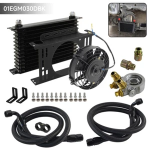 Universal 13 Row AN10 Oil Cooler 80°C Thermostat Adapter +7'' Fan w/New Bracket - Picture 1 of 9