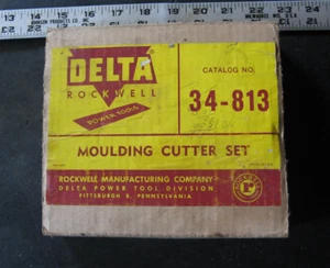 1950s DELTA ROCKWELL MOULDING CUTTER HEAD no.34-813 w BOX & 7 KNIFE SETS vintage - Picture 1 of 8