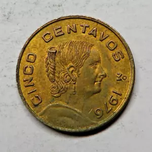 Mexico 5 Centavos 1976Mo Brass KM#427 UNC - Picture 1 of 2