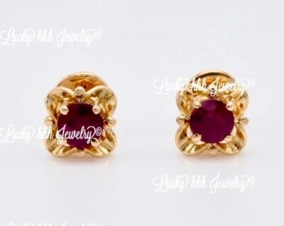 0.65ct 18k Solid Yellow Gold Natural Ruby Stud Earring prong set July Birthstone - Image 1 of 4