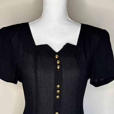 Vintage Betsy Lauren Black Crinkled Rayon Opaque Long Shift Dress Size 8 38 Bust - Image 1 of 4