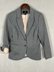 H&M Blazer Size 12 Womens Grey Color Solid Viscose Polyester Lined Working Cuffs - Picture 1 of 19