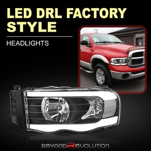 For 2002-2005 Ram 1500 LED DRL Head Lamp Lights Upgrade Left+Right Black Housing - Picture 1 of 10
