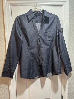 Express (L)- Top Denim Oscuro "The Essential Shirt" Manga Larga Con Botones Foto 1 de 3
