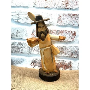 Pete Ortega Signed Wood Sculpture St. Pasquale Make Food Not War - Picture 1 of 12