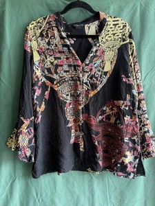 Citron Santa Monica Womens 100% Silk Asian Print Blouse Button Up sz. L - Picture 1 of 7