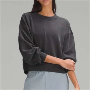 LULULEMON Ribbed Softstreme Perfectly Oversized Cropped Crew in Black Size 14 - Picture 1 of 8