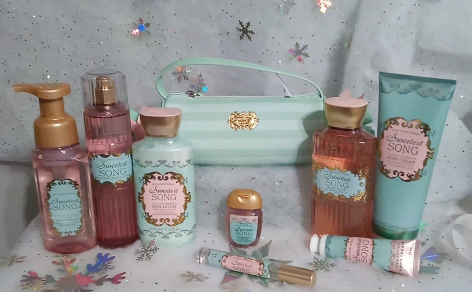 Bath & Body Works 8 pc Sweetest Song  Set  &  striped bag - Image 1 of 4