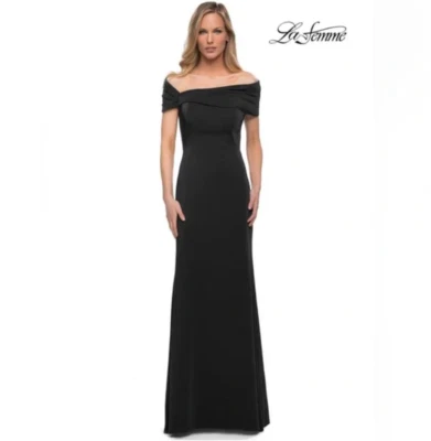 NUEVO Impresionante Vestido de Noche La Femme Fuera del Hombro Para Mujer Negro Talla 10 Foto 1 de 4