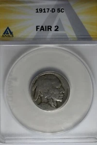1917-D .05  ANACS  F 2  Buffalo Nickel, Indian Nickel, 5 Cent Piece - Picture 1 of 2