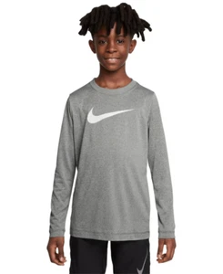 Nike Big Kids Dri-fit Legend Logo-Print Long-Sleeve Training T-Shirt - Tumbled G - Picture 1 of 3
