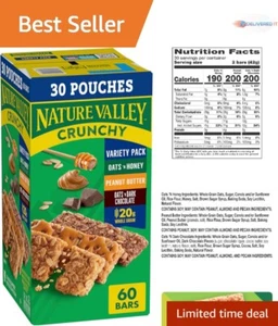 Granola Bars Variety Pack 60 Count 44.7 OZ Healthy Snack On-the-Go Breakfast - Picture 1 of 8