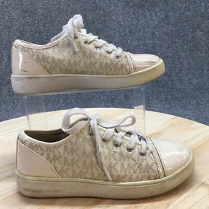 Michael Kors Shoes Youth 3 Girls Ivy Dee Lace Up Low Sneakers Cream Faux Leather - Picture 1 of 17