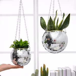 Disco Ball Planter Wall Hanging Plant Flower Baskets Round Pot Garden Home Decor - Picture 1 of 13