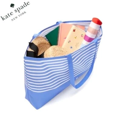 Nuevo con etiquetas Bolso de Mano Kate Spade Grande de Lona Shopper Playa Plegable a Rayas Azul y Blanco Foto 1 de 4