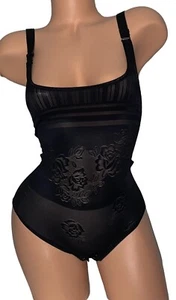 Schwarz glänzend transparente Spitze Teddy Nachthemd Damen - Bild 1 von 4