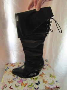 Pleaser Women's Black Leather Medieval Pirate Renaissance Boots - Picture 1 of 8