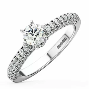 Round Diamonds Solitaire with Accents Diamond Engagement Ring in 18K Gold - Picture 1 of 6