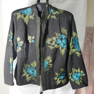 Silk Land Collection Vintage Black Floral Silk Button Down Jacket Size 2X - Bild 1 von 10