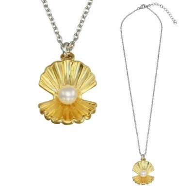 Argento Sterling Collana W/ Placcato Oro Giallo Conchiglia & Perla Ciondolo - Immagine 1 di 4