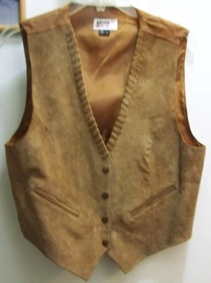 SARAH MORGAN WOMENS TAN GENUINE LEATHER SUEDE BUTTON DOWN VEST - LARGE - Image 1 of 2