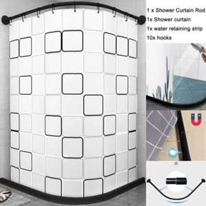 Curved Shower Rod L Shaped Corner Shower Curtain Rods Bathroom Curtain Rail Set - Picture 1 of 11
