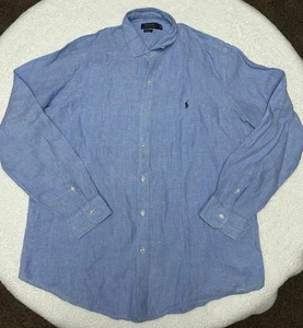 Camisa Polo Ralph Lauren Grande Manga Larga Azul 100% Lino - Imagen 1 de 13