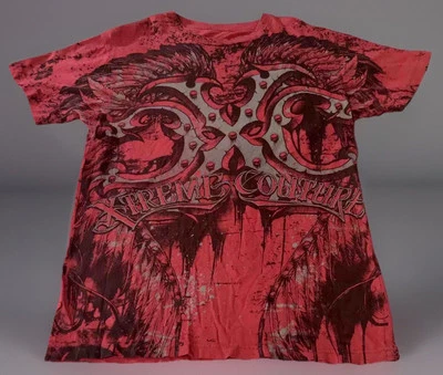 Camiseta vintage Xtreme Couture para hombre pequeña roja y negra estampada por todas partes Foto 1 de 4