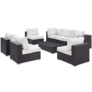 Modway Convene 8-Piece Aluminum & Rattan Patio Sectional Set in Espresso/White - Picture 1 of 7