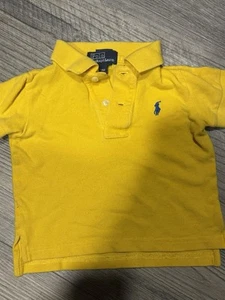 Size 9m - Boys Polo Ralph Lauren Short Sleeve Collared Shirt Yellow Blue Pony - Picture 1 of 5