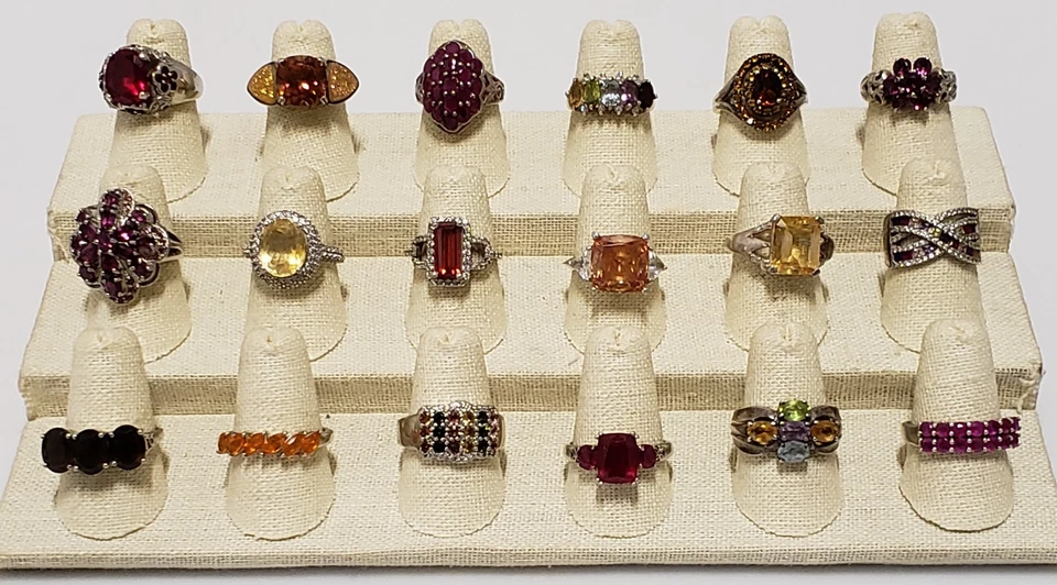 Lote de 18 bandas de anillos de plata esterlina con múltiples piedras preciosas y llamativos tamaños 6 7 8 Foto 1 de 4