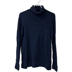 Talbots Womens Sz Large Navy Blue Cableknit Turtleneck Sweater Basic Preppy - Picture 1 of 5