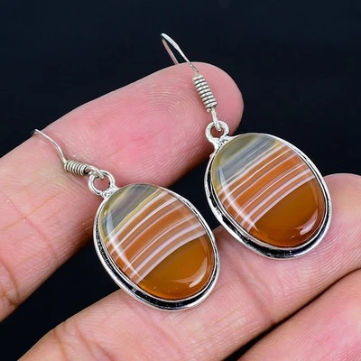 Pendientes hechos a mano de ágata de encaje naranja chapados en plata 925 de 1,7" Foto 1 de 3