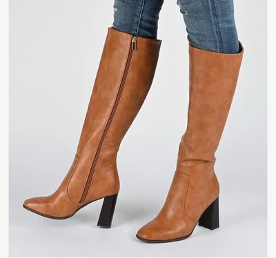 Botas de Tacón Tostado Colección Journee Talla 6 Para Mujer Hasta la Rodilla Imitación Cuero Cremallera Foto 1 de 4