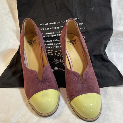 John Fluevog Attic Iris Pump púrpura verde con tacones rojos 8,5 bolsa antipolvo -11- Foto 1 de 4