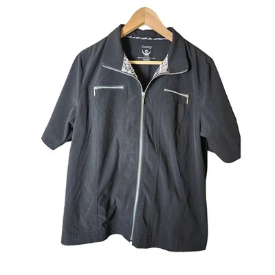 Chaqueta Camisa Activa Cremallera Completa Forro Animal Negro Gris CHICO'S ZENERGY Talla 2 (US M) Foto 1 de 4