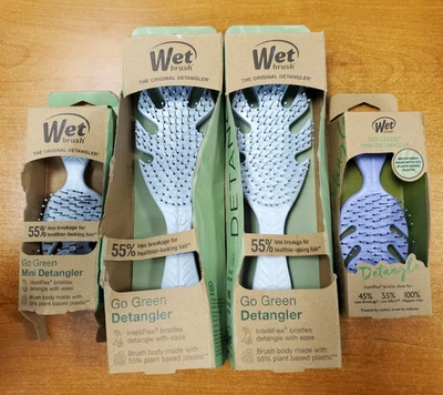 4 Pk: Wet Brush Go Green Detangler Hair Brush Regular/Mini Gray/Purple DAMG E13E - Image 1 of 4