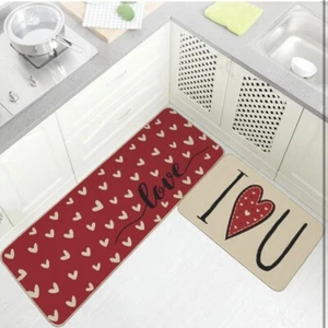 Happy Valentines Day Kitchen Mats Set of 2, Love Heart Decorative Kitchen Rugs  - Picture 1 of 5