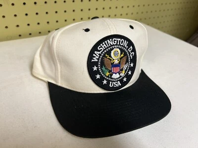 Vintage 80’s Washington DC Ivory & Black  Adjustable Retro Snapback Hat New - Image 1 of 4